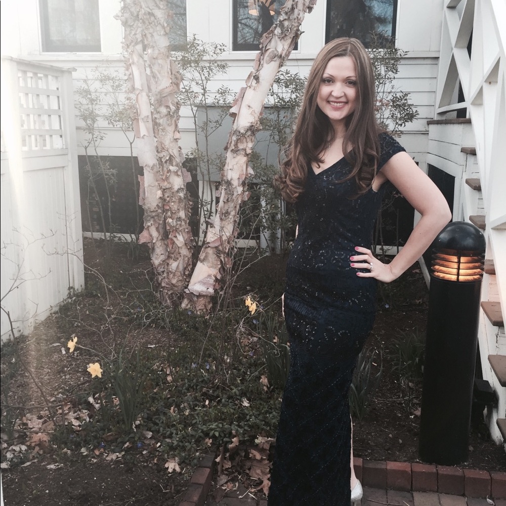Sue Wong beaded navy gown